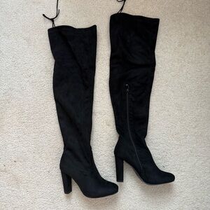 TOP Moda black suede over the knee heeled boots size 8.5